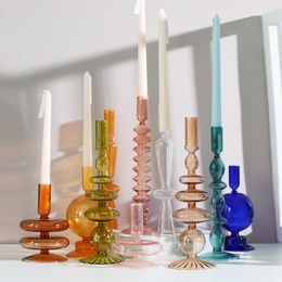 Szklane świece posiadacze pokój wystrój domu życie romantyczne świeczniki ślubne urodziny Dekoracja Dekoracja Portavelas Vintage