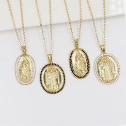 Pendant Necklaces Unisex Virgin Mary Necklace Gold 18K Copper Gold-Plated Cubic Zirconia Round Women's Gift Find Charms