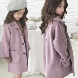 Coat Autumn and Winter Girls' Woolen Children's Mid Length Double Sided Lmitation Cashmere Clothing 231113