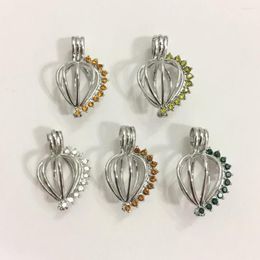 Pendant Necklaces Green Champagne Coloured Rhinestone Heart Drop Shape Locket Cage Floating Charm Can Put In A 9mm Pearl Gem Bead Fitting