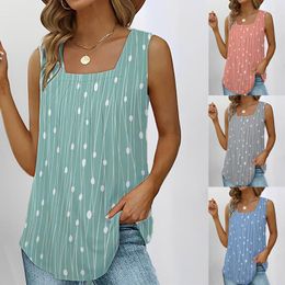 Women's Tanks Womens Sleeveless Dots Print Crop Tops Summer Ladies Casual Loose Vest T-Shirt Elegant Plain Square Camis Top 3XL