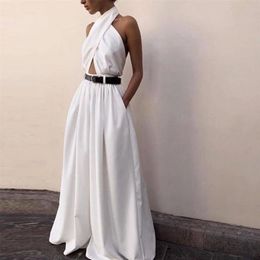 Halter Wide Leg Sexy Bodycon Summer Jumpsuit Women Overalls Backless White Skinny Rompers Womens Jumpsuit Female Long Pants T20062239M