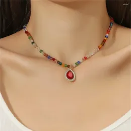 Pendant Necklaces Fashion Boho Geometric Colourful Mixed Beads Red Crystal Water Drop Necklace For Women Female Vintage Ethnic Jewellery