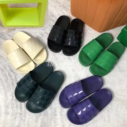 Designer Slippers Rubber Slides Square Embossed Slide Sandals Dark Blue Creamy White Black Flats Fashion Summer Beach Flip Flops with box