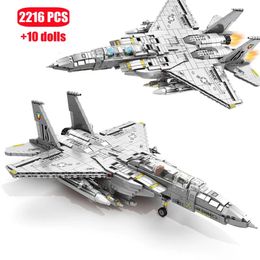 Diecast Model Military Aircraft Weapons USA 5E Fighter Building Blocks MOC Large Armed Airplane Figures Bricks Kids Toys Boys Gifts 231110