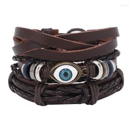 Bangle 3Pcs/Set Braided Wrap Leather Bracelets For Men Vintage Eye Charm Genuine Ethnic Tribal Wristband Rope Bracelet