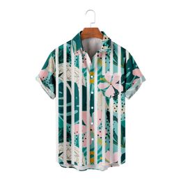 Men's Casual Shirts Tropical Rain Forest Splicing Print Loose Pocket Thin Shirt Beach Couple Hawaiian Style Short-sleeved All-match Shirt-Me