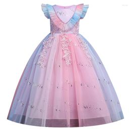 Girl Dresses Gradient Flying Sleeve Princess Dress For Girls Birthday Party Gown Flower Wedding Formal 4-14 Y Teen Kids Clothes