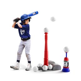 Kids Baseball Tee Toys For Boys Toddlers Includes 6 Balls Auto Ball Launcher Outdoor Outside Sports Set Toy