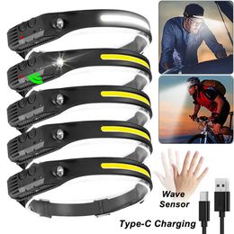 Head lamps Led Headlamp Sensor COB LED Head Flashlight USB Rechargeable Head Torch with Built-in 18650 Battery Headlight for Camping Hiking P230411