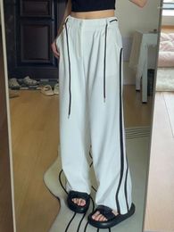 Pantaloni da donna HOUZHOU Pantaloni larghi a righe bianche da donna stile coreano Pantaloni larghi femminili Harajuku Hop Hip Pantaloni larghi oversize Kpop