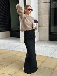 Skirts Chicheca Back Zipper Maxi Long Black Skirt For Women Autumn Winter High Split Elegant Fashion Female Bottoms Mujer Office Lady