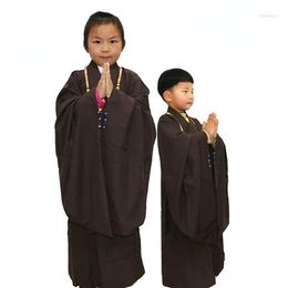 Ethnic Clothing Kids Boy Girl Buddhist Monk Robes Traditional Chinese For Children Haiqing Meditation Dress Long Gown Linen