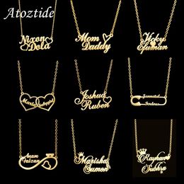 Pendant Necklaces Atoztide Personalized Customization 2 Name Suitable for Womens Stainless Steel Heart Shaped Fashion Christmas Jewelry Gifts 231120