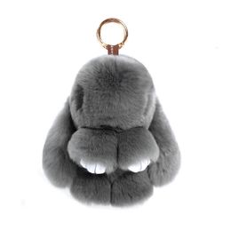 Keychains Lanyards Cute Natural Rabbit Fur Pom Bunny Key Chain Women Rabbits Keychain On Bag Car Trinket Doll Jewellery Party Toys Friends Gift 230413