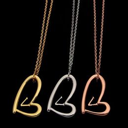 2022 trendy Extravagant large heart V pendant extra long Sweater chain necklace Stainless Steel Gold silver rose filled love girls299c