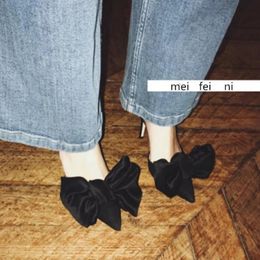 Dress Shoes spring women's pointed high heels bowknot mules can be Customised 42 44 size 231113