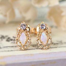 Dangle Earrings LAMOON For Women Natural Opal Tanzanite Gemstone 925 Sterling Silver Gold Stud Earring Vintage Fine Jewellery Gift EI168