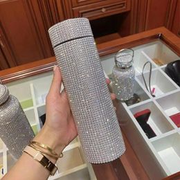 Mugs Fashion Diamond Thermos Bottle Smart Display temperature Stainless Steel Water Bottle Portable Vacuum Flasks Coffee Thermos Cup 231113