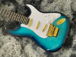 China electric guitar blue color flame maple top gold hardware duplex tremolo system 6 strings