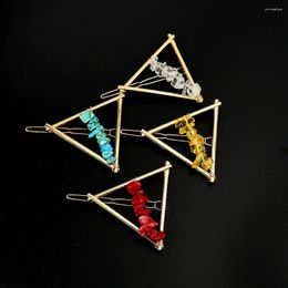 Hair Clips 12pcs Natural Chip Stone Triangle Chakra Yoga Crystal Hairclip Amethyst Rose Quartz Hairpin Clip Accessories