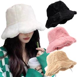 Wide Brim Hats Bucket Plush Ruffle Hat for Women Girls Winter Panama Buckets Fisherman Outdoor Warm Hiking Fishing Sunscreen Bob Caps 231113