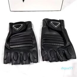 Sport PU Leather Gloves Fur Inside Mittens Five Fingers Half Fingers Black With Tag Wholesale