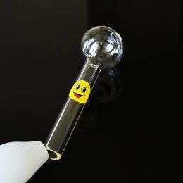 Wholesales 4 Inch Mini Smoking Pipe Smile Logo Pyrex Glass Oil Burner Pipe Straight Tube Glass Hand Pipe Dab Rigs Bubbler Pipes 20g LL