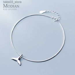 Anklets Modian Simple Cute Mermaid Tail Anklet for Women Fashion 925 Sterling Silver Link Chain Animal Anklet Fine Jewellery Girl Gift Q231113