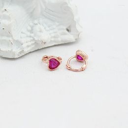 Dangle Earrings 585 Purple Gold Plated 14K Rose Exquisite Ruby Heart For Women Shiny Small Ear Buckle Party Jewellery Girlfriend