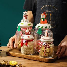 Storage Bottles Animal Christmas Candy Jars Glass Bottle Body Ceramic Lid Food Container Chocolate Cookie Box Kitchen Organizer