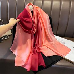 Scarves 2023 Fashion Gradient Large Silk Scarfs For Women Soft Satin Beach Shawls Wraps Female Head Hijab Foulard Bufanda Sunscreen