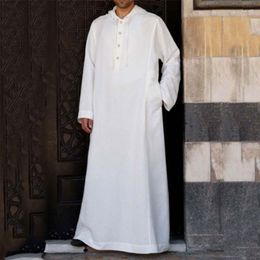 Ethnic Clothing Muslim Kaftan Men Jubba Thobe Solid Long Sleeve Eid Middle East Robe Male Shirt