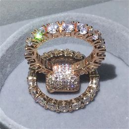 Engagement Wedding Band Rings set for women men AAAAA zircon cz Rose Gold Filled ring Bridal Jewelry Gift
