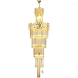 Ceiling Lights 2023 Duplex Building Middle Floor Hollow Rotating Staircase Long Chandelier Crystal