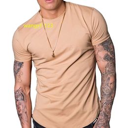 95% Cotton 5% Spandex Fitness Wear Clothes Slim Fit Longline Camisetas Tee-Shirt Stringer Muscle Fitted Athletic Gym Mens Shirts