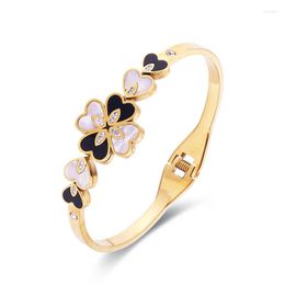 Bangle The Grass Style Heart Shape Stainless Steel Bracelets Zircon Embellishment Butterfly Wing Coloured Shell Mosaic