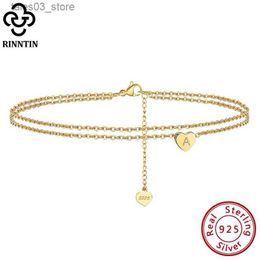 Anklets Rinntin 925 Sterling Silver Fashion Letter Initial Heart Anklets for Women 14K Gold Ankle Chain Bracelet Barefoot Jewellery SA18 Q231113