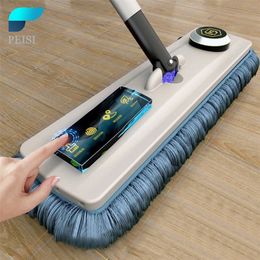 Mops PEISI magic self-cleaning extrusion mop ultrafine Fibre rotating flat mop used for cleaning floors household cleaning tools bathroom accessories 230412