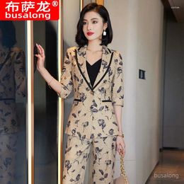 Women's Two Piece Pants 2023 Spring And Summer Half Sleeve Fashion Women's Wear Business Small Suit Jacket Formal Overall