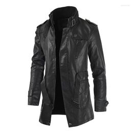 Men's Jackets Quality Jacket Men's Street Trench Coat Leather Thick Clip Computer Synthetic PU Motorcycle Riding