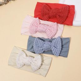 Hair Accessories Thread Woven Hollow Hand Bow For Born Baby Girl Headband Soft Nylon Turban Solid Bands Children's