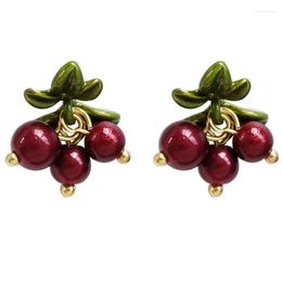 Backs Earrings Clip Small Cute Fruit Red Berry Cherry No Pierced Hole Green Leaf Cranberry Non Piercing Ear