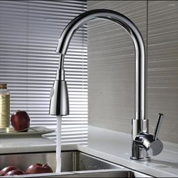 Kitchen Faucets Modren Pull Out Spray Mixer Tap Basin Sink Faucet 360Rotation Copper Chrome Mixing With 2 Inlet Cold And