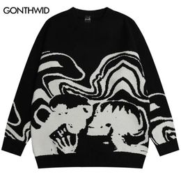 Men's Sweaters Men Streetwear Sweater Retro Painting Skull Graphic Hip Hop Knitted Sweater Vintage Pullover Casual Wool Sweater Hipster 231113