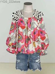 Blusas femininas camisas vintage floral impressão blusa verão feminino decote em v manga bonito floral puff manga camisas casual feminino blusa solta topos yq231114