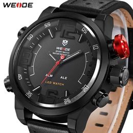 2023WEIDE Wristwatches Men's Casual Fashion Quartz led Display Top Brand Luxury Genuine Leather Strap Military Army wristwatches Clock