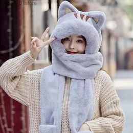 Hats Scarves Sets ular Women Thermal Scarf Cat Ears Design Super Soft Ladies Gs Fluffy No Brim Hat Scarf GsL231113