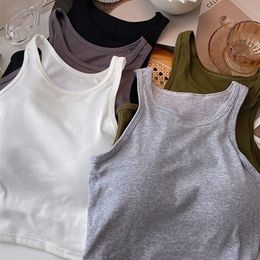 Camisoles Tanks Yitimoky Tank Tops for Women Summer Blended Backless Short Camis Sexy Crop Halter Top Solid Casual Clothing Streetwear 230413