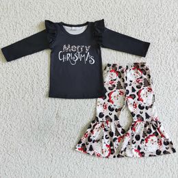 Clothing Sets RTS Baby Girl Clothes Long Sleeve Bell Bottoms Outfits Boutique Christmas Clothing Set Santa Claus Print Cute Children Clothes 231113